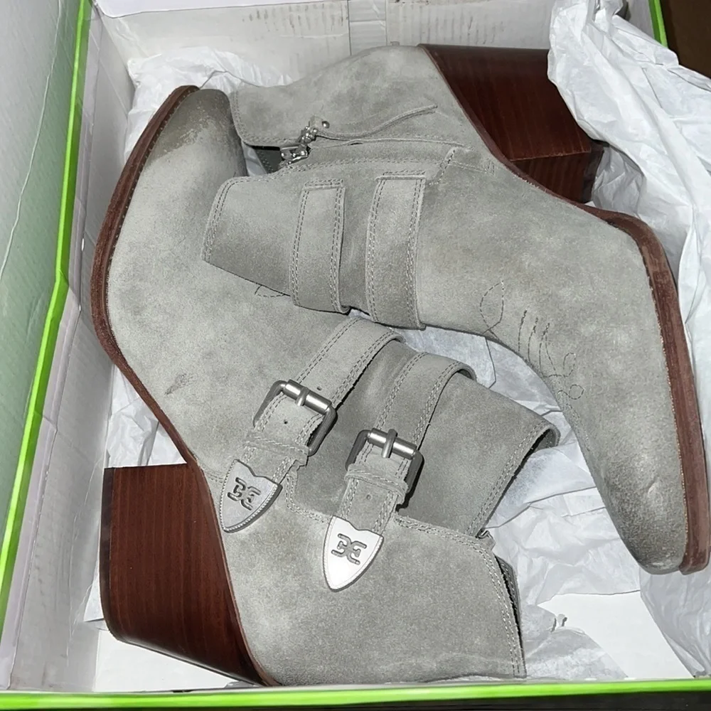 Sam Edelman western booties Windsor‎ sea foam suede oiled front look Sz 10 W